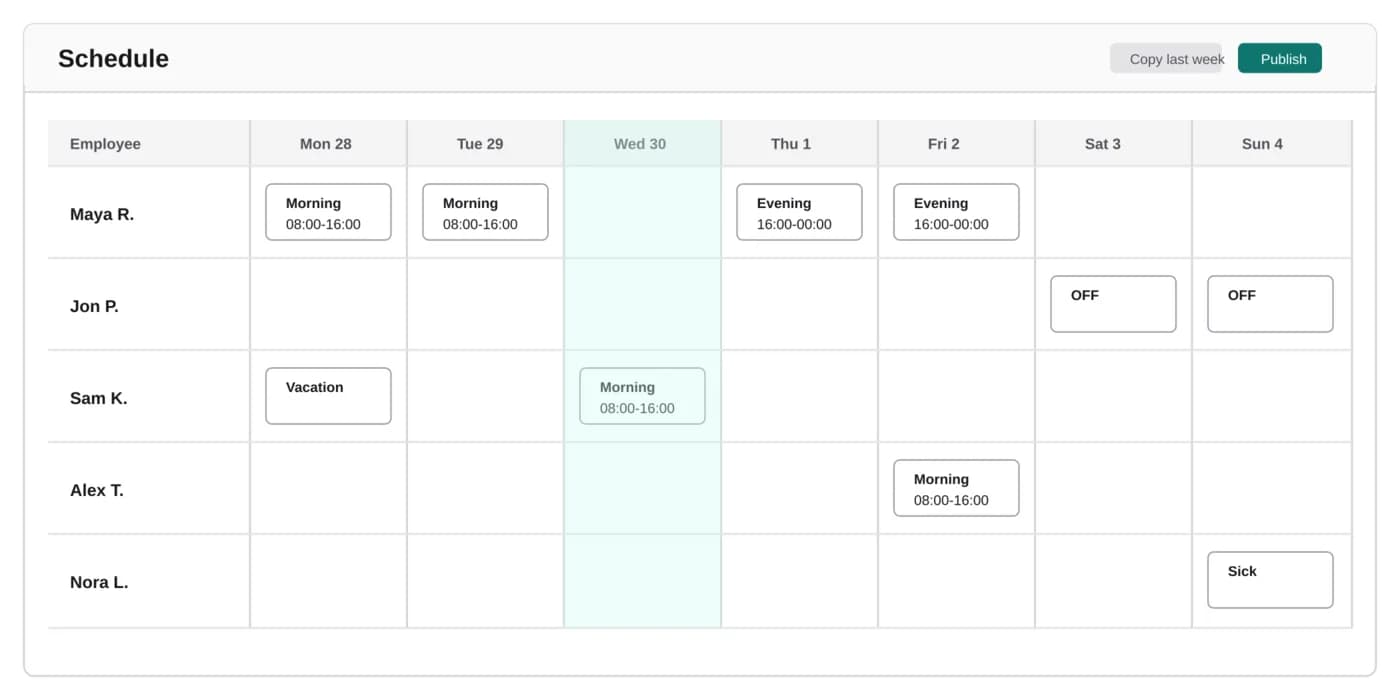 Share a work schedule